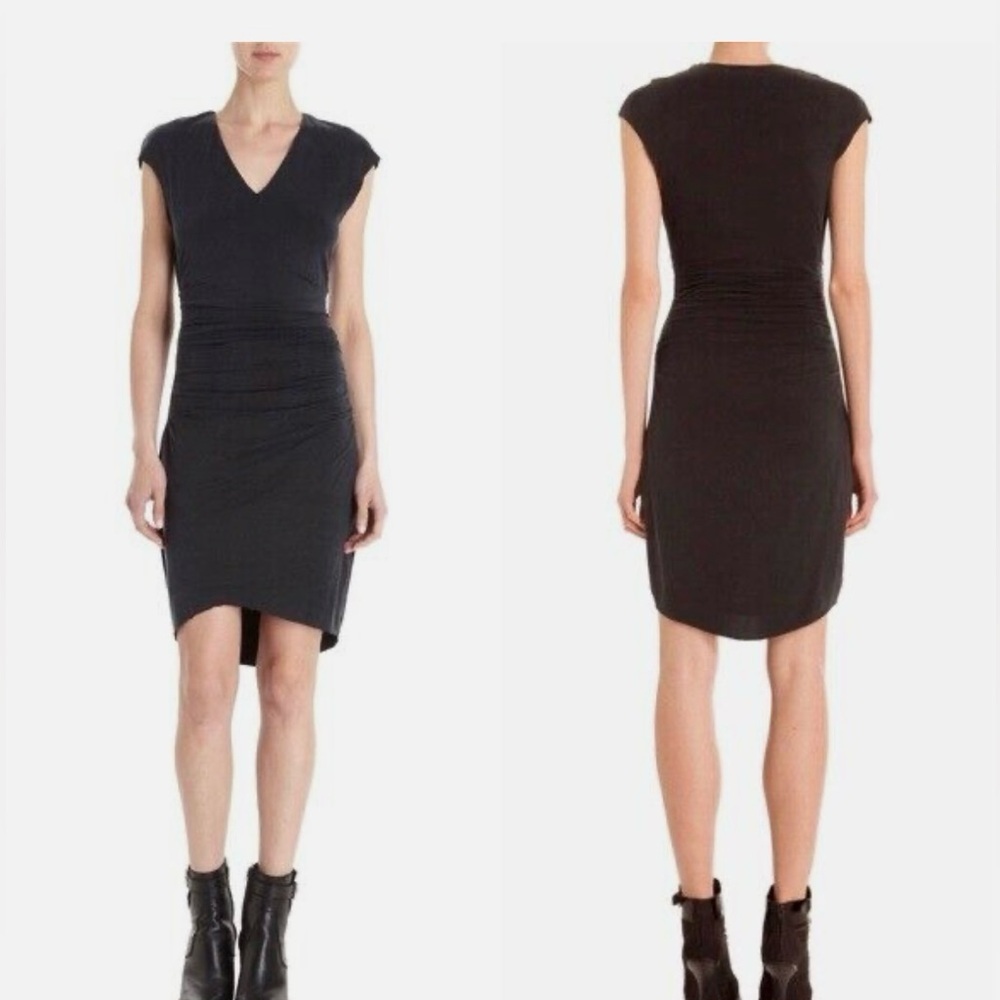 Helmut Lang Black Asymmetrical Ruched Mini Dress XS/P